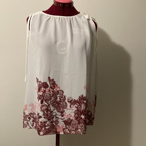 Loft white sleeveless blouse with floral border tie-ups on the shouldersSize M - Picture 1 of 10